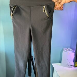Black Pants with Gold Zipper Accents